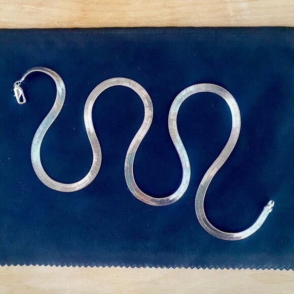 Herringbone Chain Necklace, Silver, 23.5" plus clasp. - Picture 6 of 11